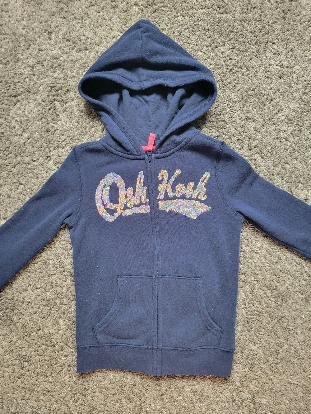 OshKosh B'gosh Navy Hoodie with Multicolor Sequin Logo Size 4/5T